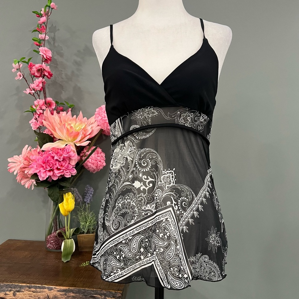 Le Chateau Black and White Paisley Tank Top